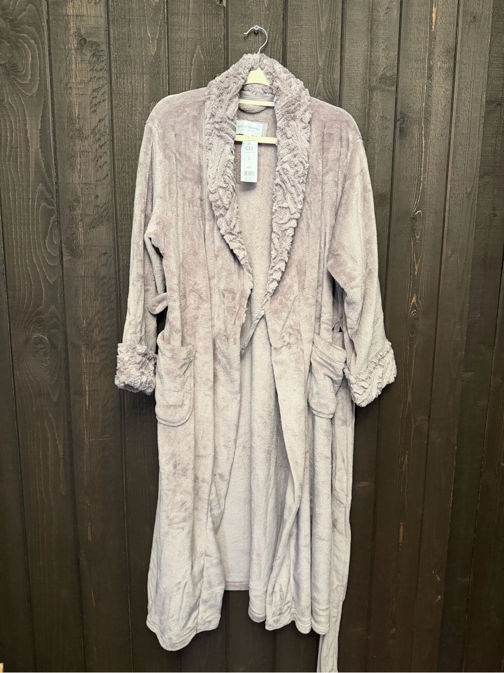 Carole Hochman Ladies’ Plush Robe Faux Fur Collar/Sleeves Sz L Dusty Mauve NWT